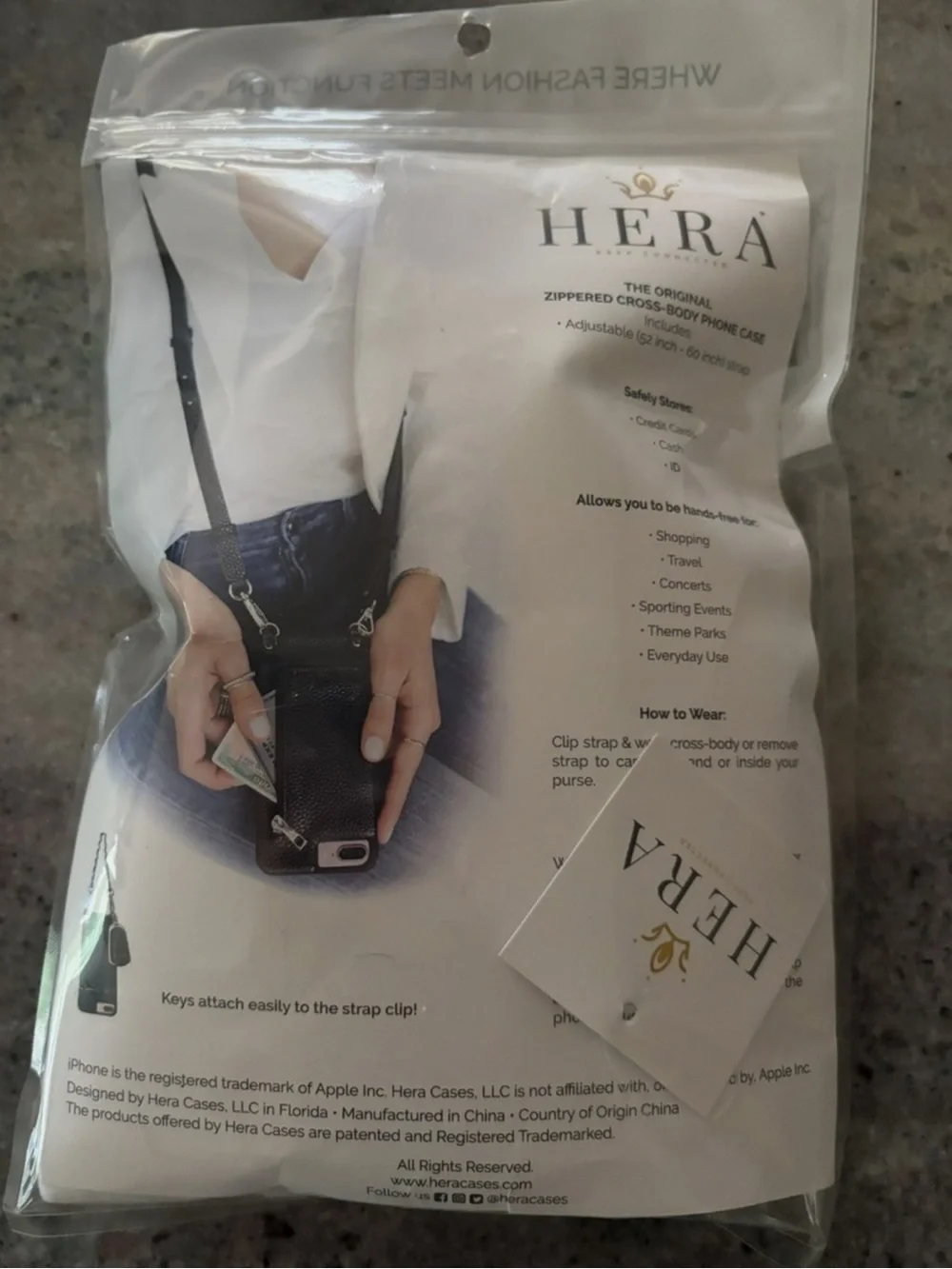 HERA Crossbody iPhone Case Black & Bonus Chain Strap iphone Plus 6+, 6S+, 7+, 8+